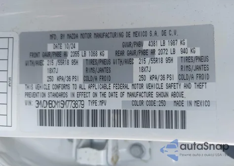 2025 Mazda Cx-30 2.5 S Preferred Package из США, поврежденный, VIN 3MVDMBCM1SM773879